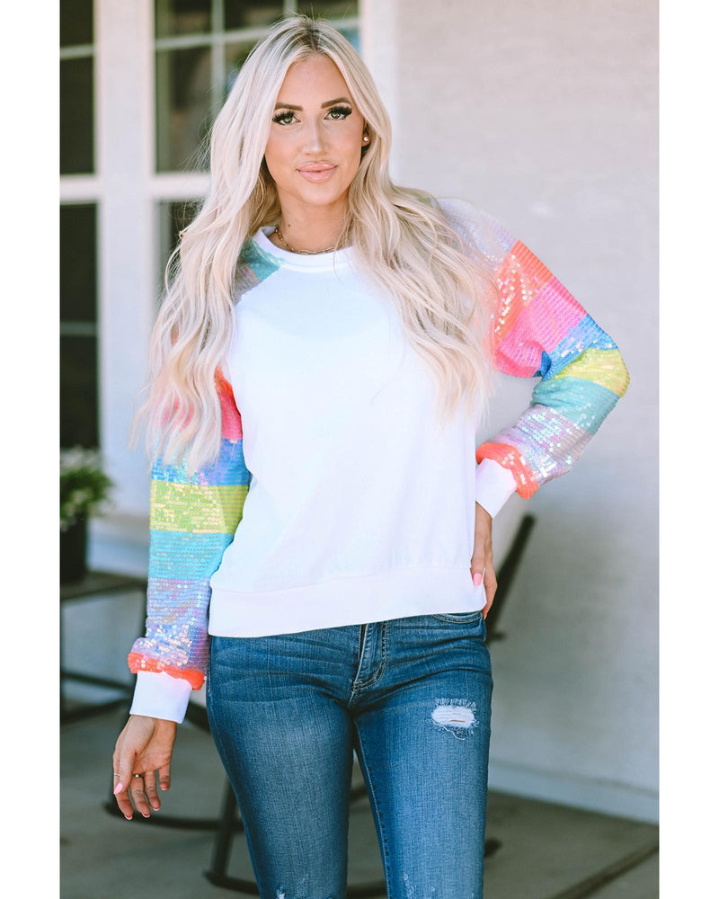 Azura Exchange Color Block Sequin Raglan Sleeve Sweatshirt - M