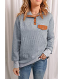 Azura Exchange Quilted Stand Neck Pullover Sweatshirt with Fake Front Pocket - M