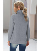 Azura Exchange Quilted Stand Neck Pullover Sweatshirt with Fake Front Pocket - M