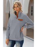 Azura Exchange Quilted Stand Neck Pullover Sweatshirt with Fake Front Pocket - M