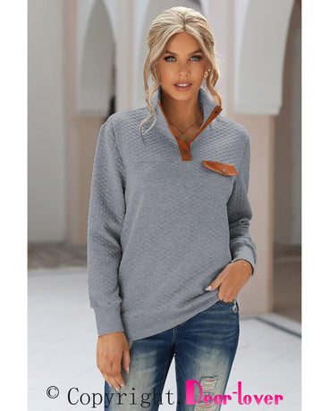 Azura Exchange Quilted Stand Neck Pullover Sweatshirt with Fake Front Pocket - M