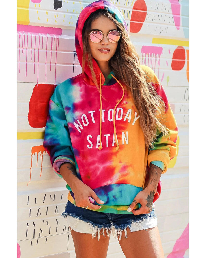 Azura Exchange Not Today Satan Tie Dye Hoodie - 95% Polyester 5% Elastane - L