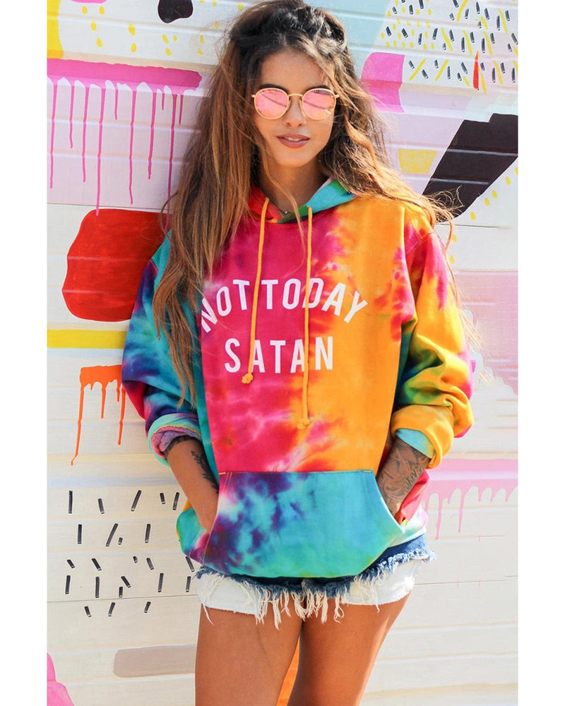 Azura Exchange Not Today Satan Tie Dye Hoodie - 95% Polyester 5% Elastane - M