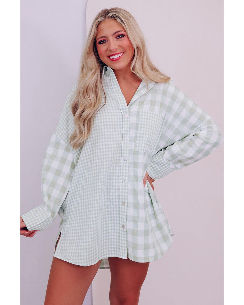 Azura Exchange Checked Patchwork Long Sleeve Shirt - XL