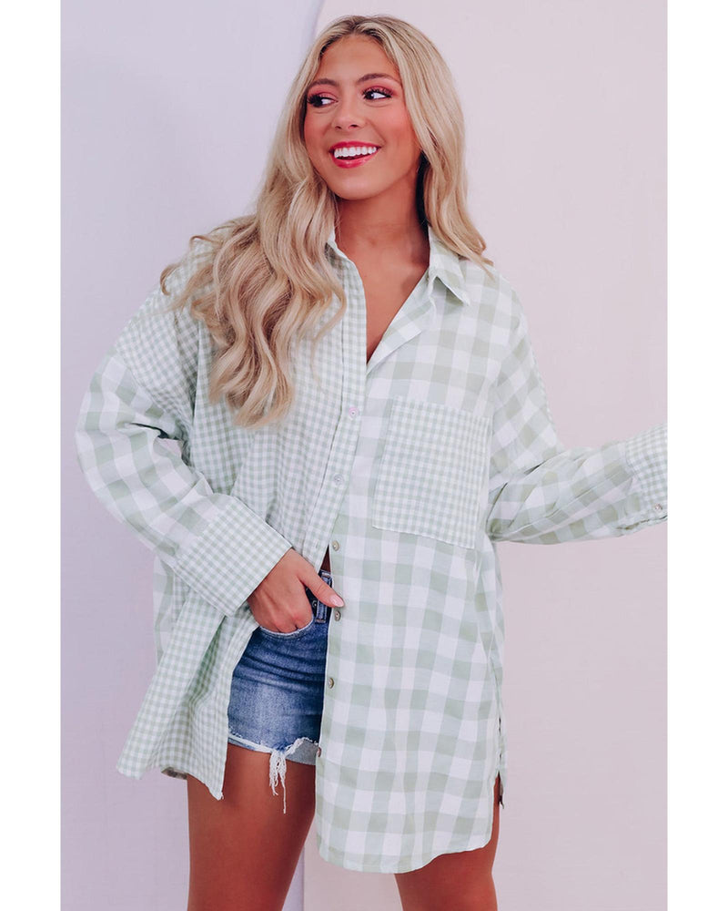 Azura Exchange Checked Patchwork Long Sleeve Shirt - XL