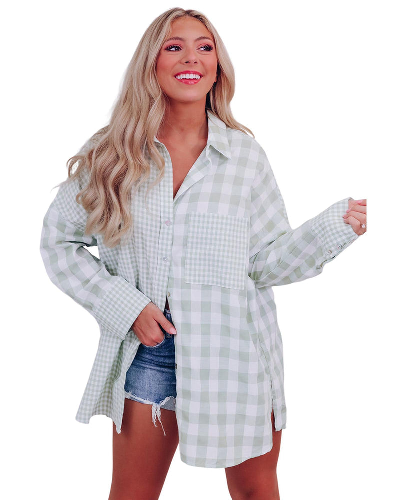 Azura Exchange Checked Patchwork Long Sleeve Shirt - XL