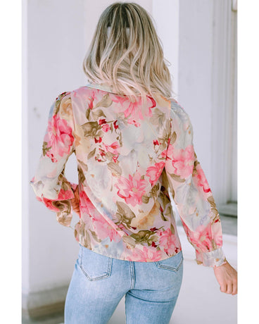 Azura Exchange Floral Collared Shirt with Puff Sleeves - XL