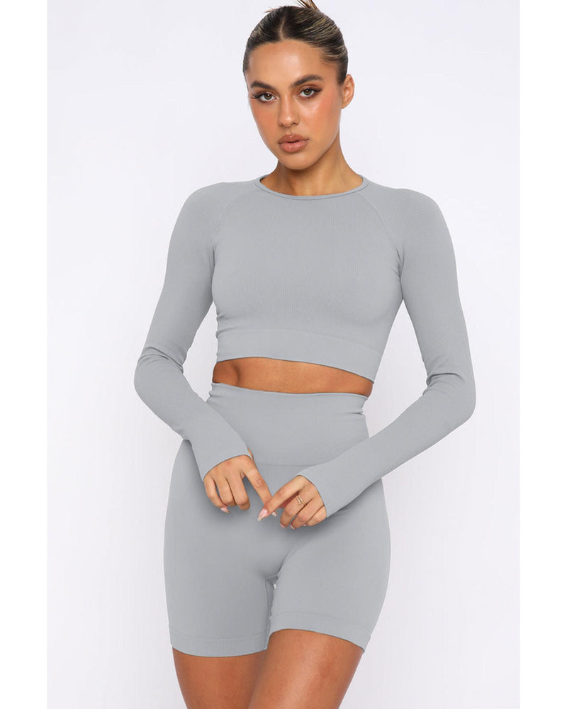 Azura Exchange Seamless Long Sleeve Crop Top - L