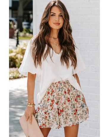 Azura Exchange Beige Ruffle Tiered Floral Skirt - XL