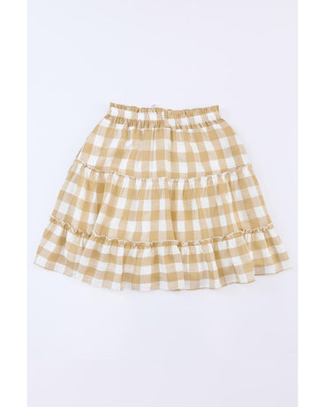 Azura Exchange Plaid Print Ruffle Tiered Mini Skirt - M