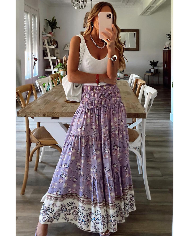 Azura Exchange Floral Print High Waist Maxi Skirt - M