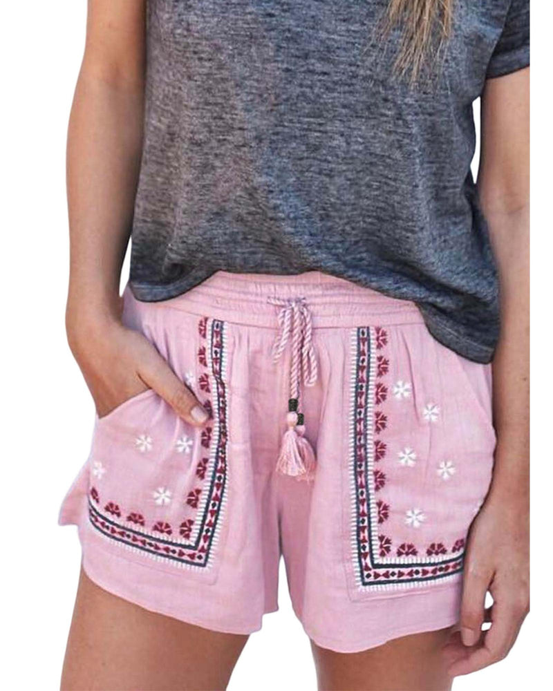 Azura Exchange Embroidered Floral Tasseled Shorts - XL