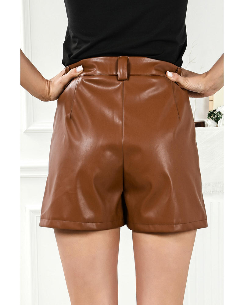 Azura Exchange Pleated Faux Leather Casual Shorts - 12 US