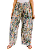 Azura Exchange Floral Print Shirred High Waist Wide Leg Pants - M