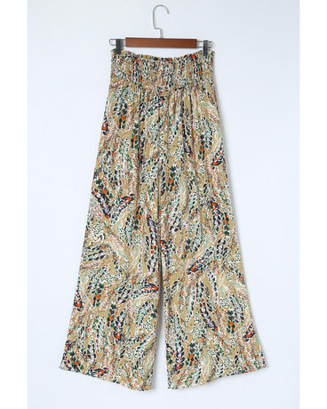 Azura Exchange Floral Print Shirred High Waist Wide Leg Pants - M
