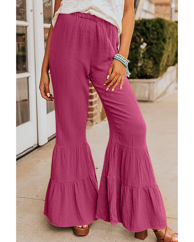 Azura Exchange Textured High Waist Ruffled Bell Bottom Pants - L