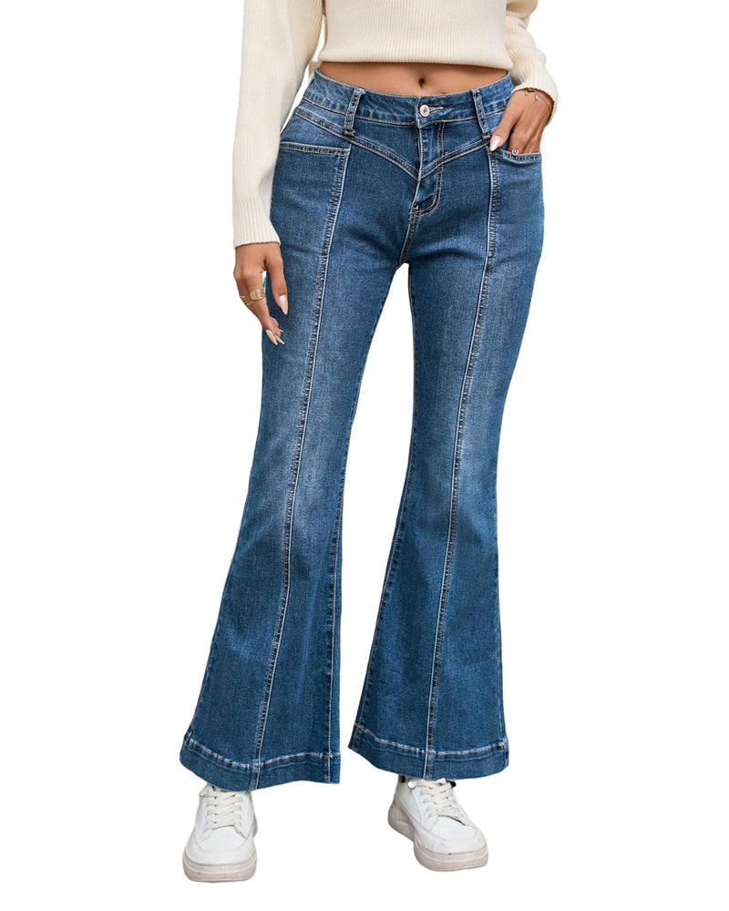 Azura Exchange High Waist Flare Jeans with Seam Stitching and Pockets - 10 US