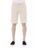Solid Color Bermuda Shorts with Front Zipper and Button Closure. W44 US Men