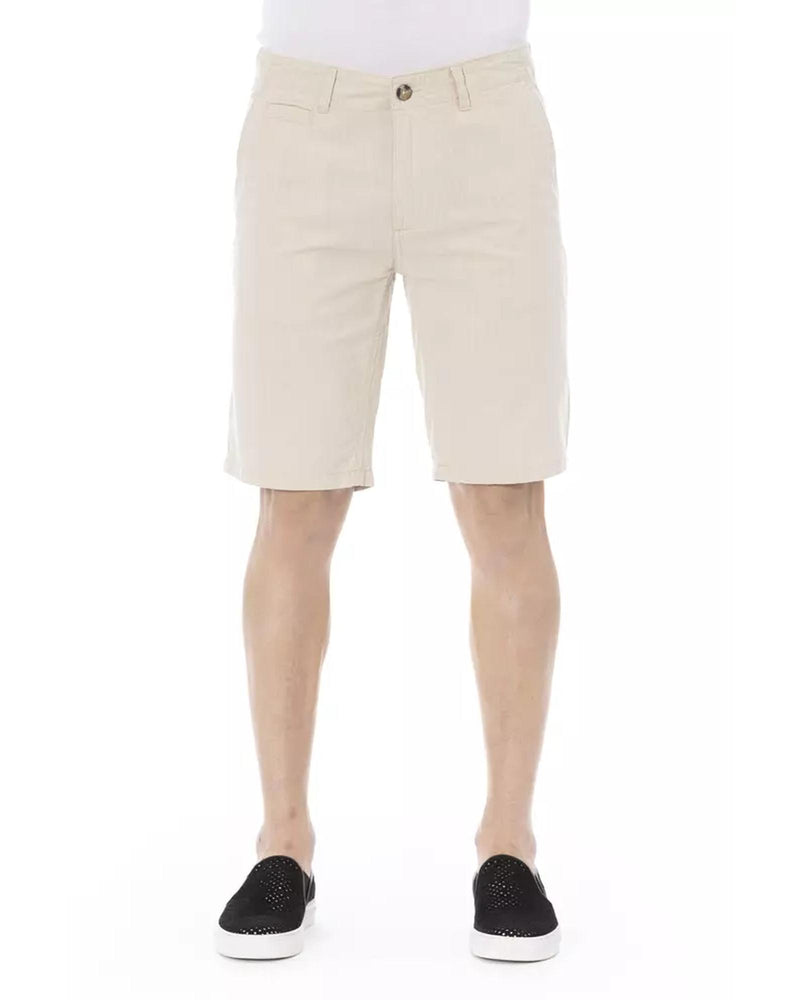 Solid Color Bermuda Shorts with Front Zipper and Button Closure. W46 US Men