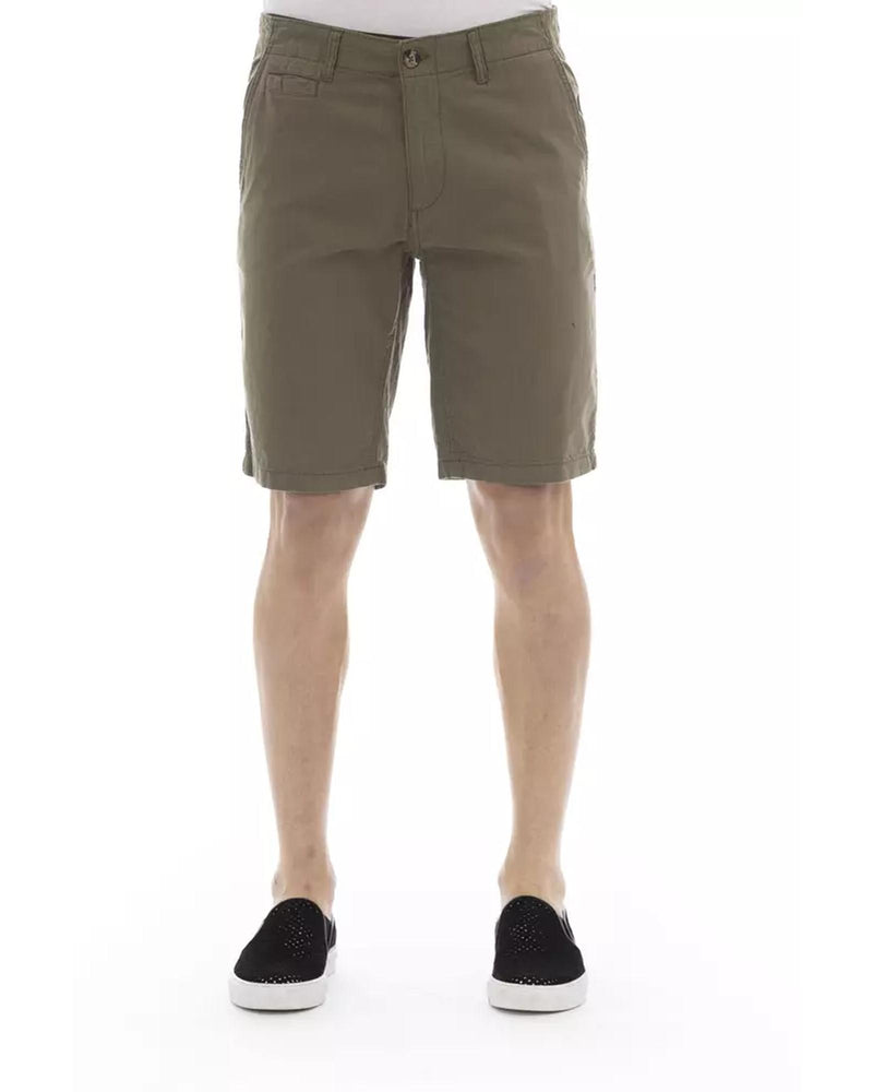 Solid Color Bermuda Shorts with Front Zipper and Button Closure W46 US Men