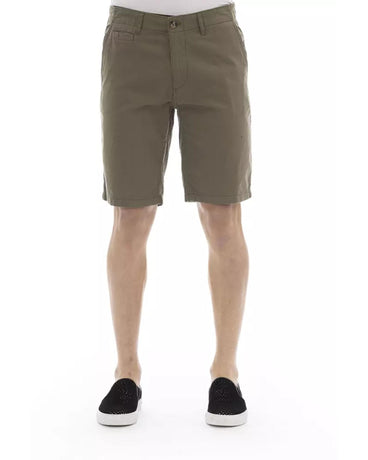 Solid Color Bermuda Shorts with Front Zipper and Button Closure W48 US Men