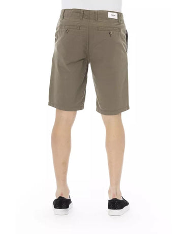 Solid Color Bermuda Shorts with Front Zipper and Button Closure W52 US Men