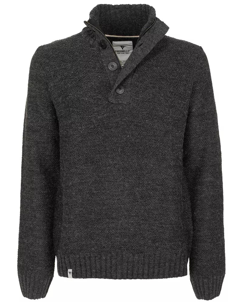 Acrylic Blend Sweater with Button Closure and Zip Up L Men
