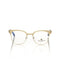 Gold Metal Clubmaster Eyeglasses with Geometric Pattern Temple One Size Women