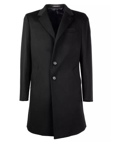 Loro Piana Mens Black Coat with Front Button Closure and Slanted Side Pockets 52 IT Men