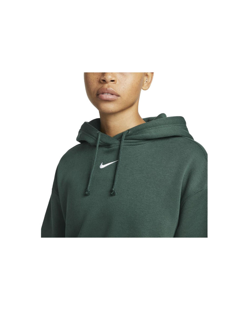 Oversized Fleece Hoodie with Embroidered Swoosh Design - XS