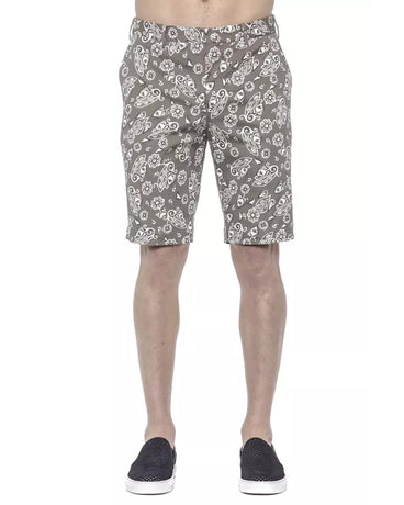 Patterned Fabric Bermuda Shorts with Hook and Zip Closure W52 US Men