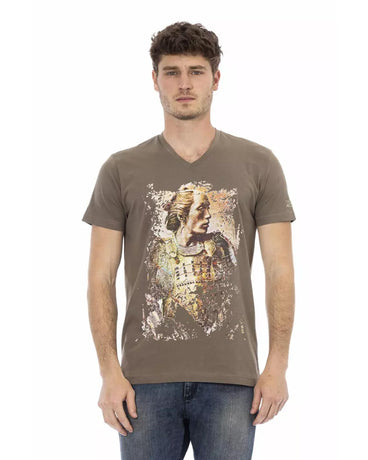 Short Sleeve V-Neck T-shirt with Front Print