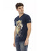 Short Sleeve T-shirt with V-neck and Front Print S Men