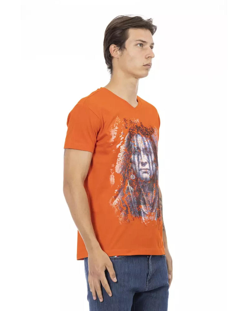 Short Sleeve V-Neck T-Shirt with Front Print L Men