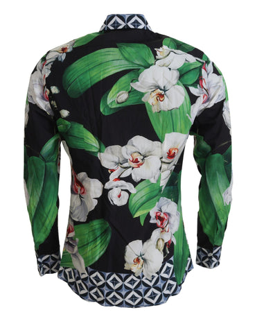 100% Authentic Dolce & Gabbana Black Floral Dress Shirt 40 IT Men