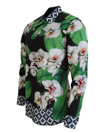 100% Authentic Dolce & Gabbana Black Floral Dress Shirt 40 IT Men