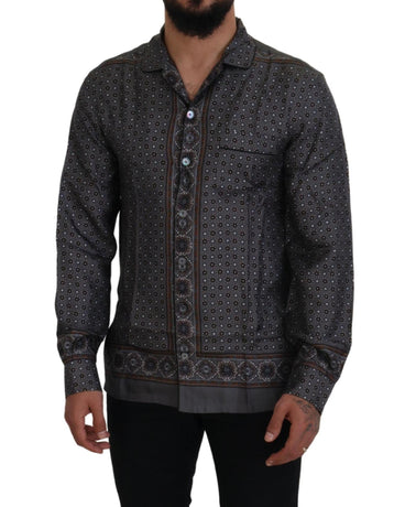 Silk Baroque Pattern Shirt with Logo Detail 38 IT Men