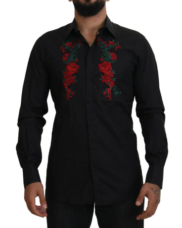 GOLD Long Sleeve Shirt with Floral Embroidery by Dolce & Gabbana 38 IT Men