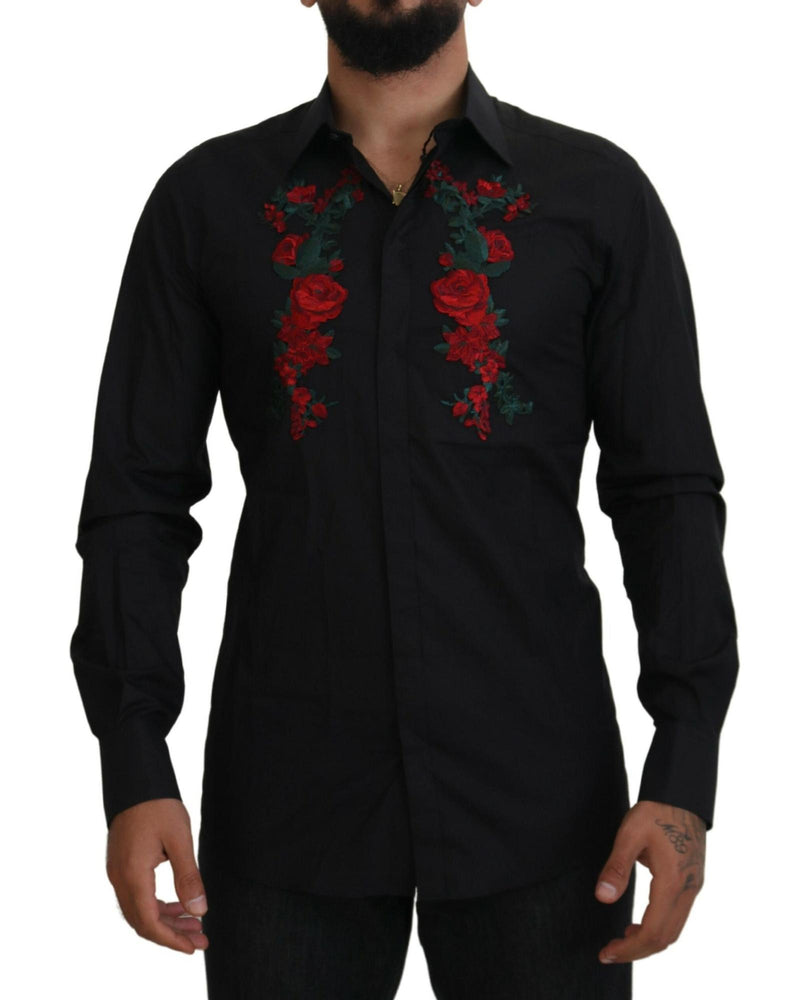 GOLD Long Sleeve Shirt with Floral Embroidery by Dolce &amp; Gabbana 38 IT Men