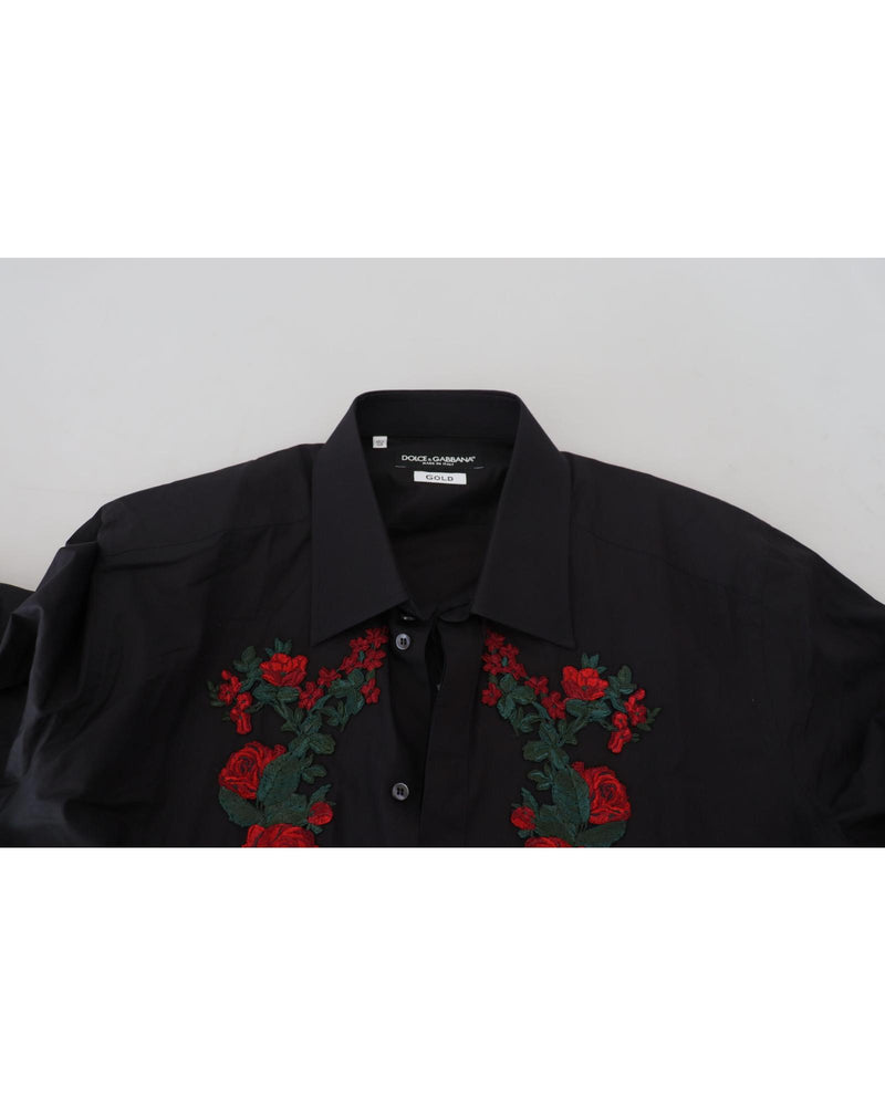 GOLD Long Sleeve Shirt with Floral Embroidery by Dolce &amp; Gabbana 38 IT Men