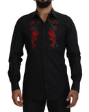 GOLD Long Sleeve Shirt with Floral Embroidery by Dolce &amp; Gabbana 39 IT Men