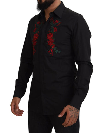 GOLD Long Sleeve Shirt with Floral Embroidery by Dolce & Gabbana 39 IT Men
