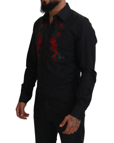 GOLD Long Sleeve Shirt with Floral Embroidery by Dolce & Gabbana 39 IT Men