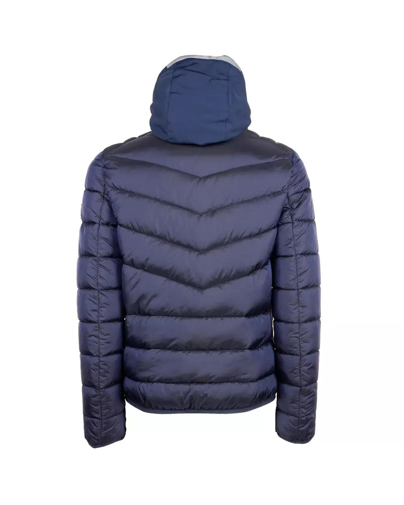 Blue Metallic Hooded Jacket with Zip Closure and Removable Vest L Men