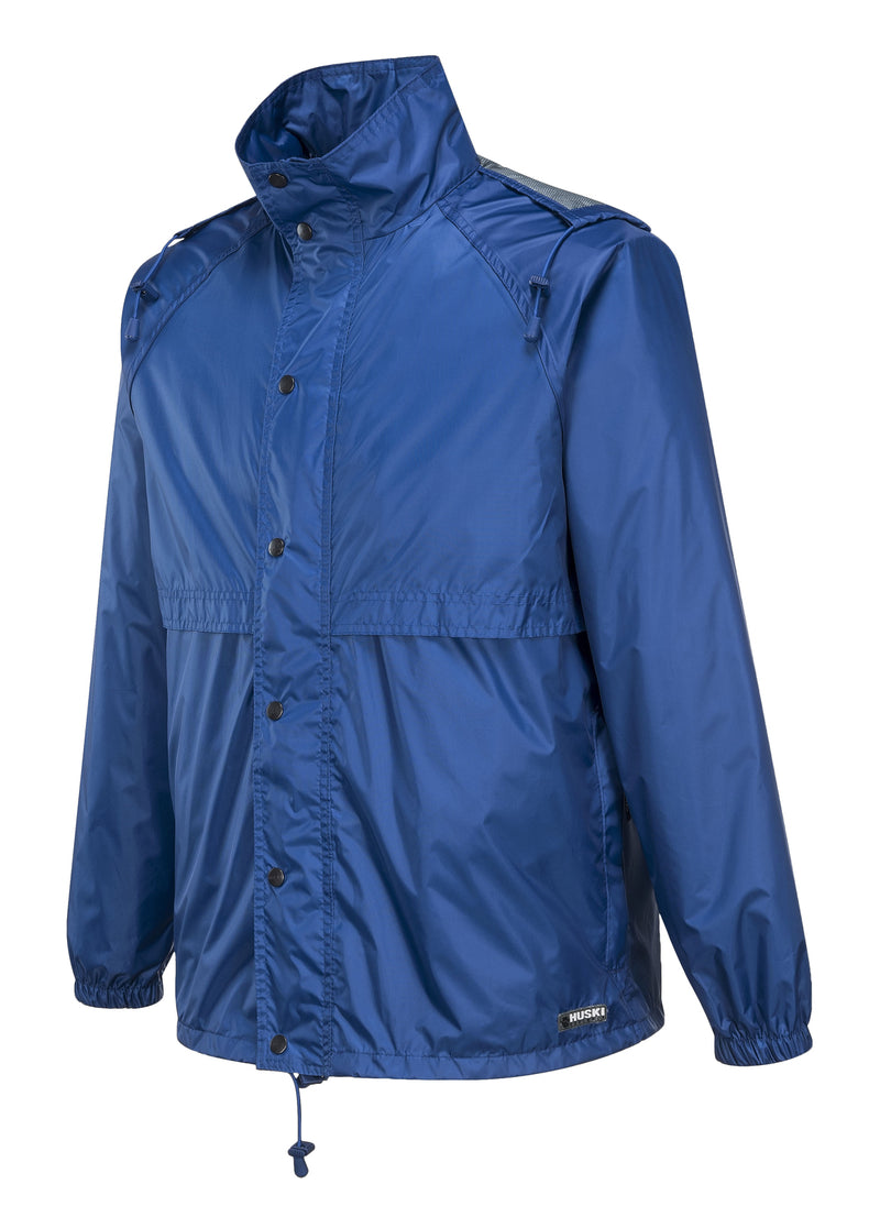 HUSKI STRATUS RAIN JACKET Waterproof Workwear Concealed Hood Windproof Packable - Cobalt - XL