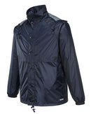 HUSKI STRATUS RAIN JACKET Waterproof Workwear Concealed Hood Windproof Packable - Navy Blue - M