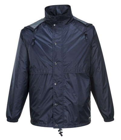 HUSKI STRATUS RAIN JACKET Waterproof Workwear Concealed Hood Windproof Packable - Navy Blue - M