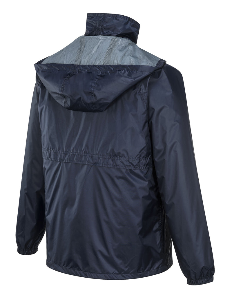 HUSKI STRATUS RAIN JACKET Waterproof Workwear Concealed Hood Windproof Packable - Navy Blue - XL