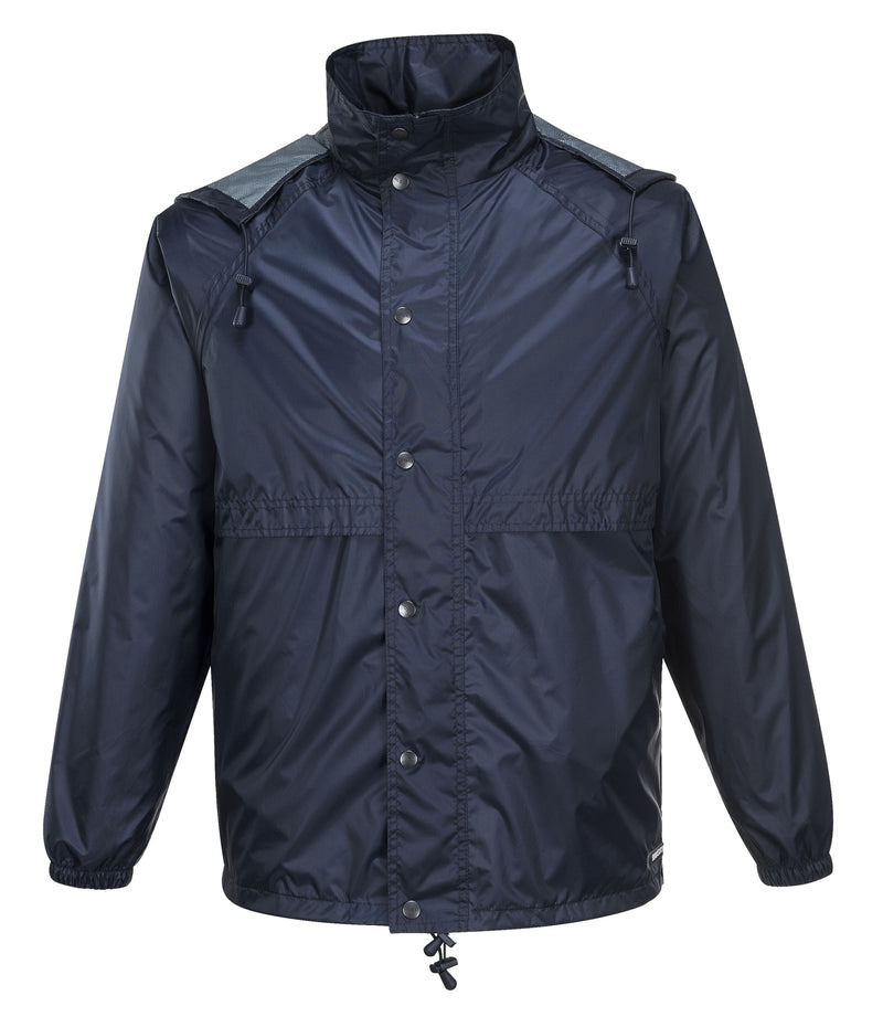 HUSKI STRATUS RAIN JACKET Waterproof Workwear Concealed Hood Windproof Packable - Navy Blue - 3XL