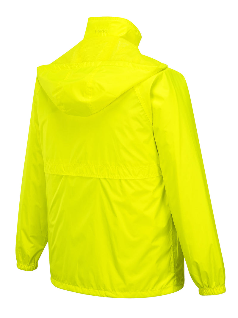 HUSKI STRATUS RAIN JACKET Waterproof Workwear Concealed Hood Windproof Packable - Yellow Fluro - 4XL
